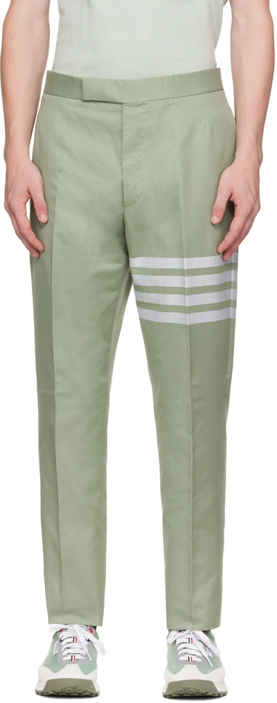 Thom Browne Classic Cotton Pants W/ 4 Bar In Green