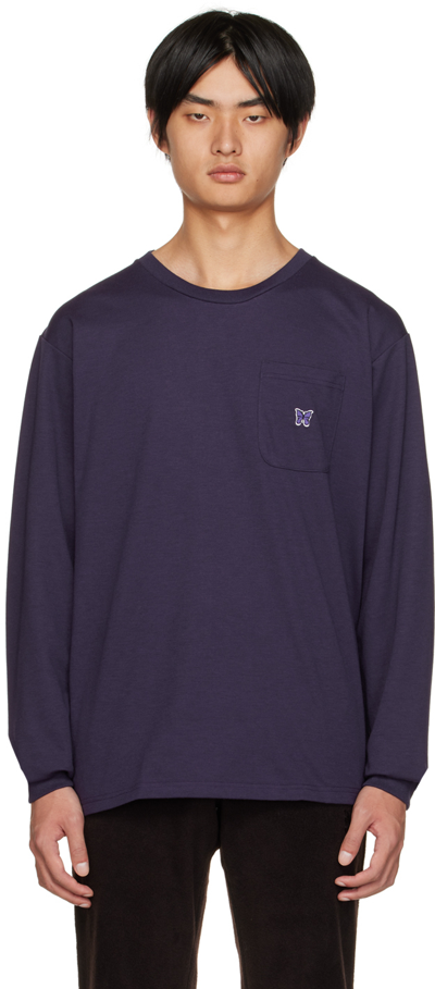 Needles Purple Crewneck Long Sleeve T-shirt In 0751 B-eggplant