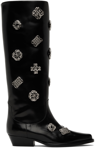 Toga Ssense Exclusive Black Leather Embellished Tall Boots In Aj1092 Black
