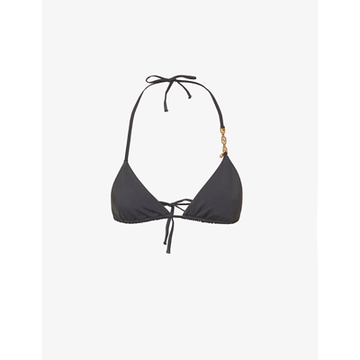 Versace Riciclata Logo-chain Bikini Top In Black