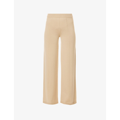 Max Mara Ragtime Ribbed-trim Wide-leg High-rise Wool-knit Trousers In Brown