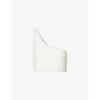 Girlfriend Collective Bianca One-shoulder Stretch-recycled Polyester Sports Bra In Ivory