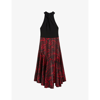 Ted Baker Rosieo Twist-neck Knit-bodice Woven Midi Dress In Black