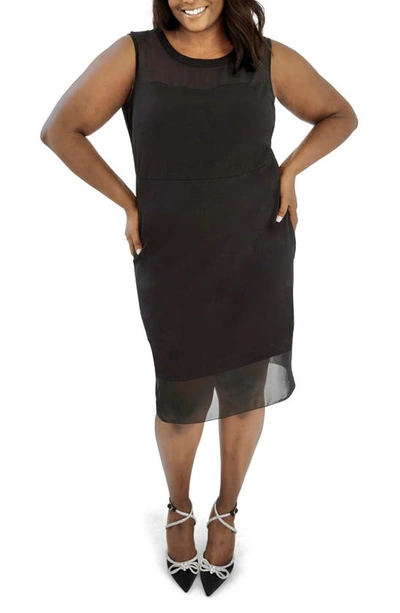 Maree Pour Toi Plus Size Sheer Block Midi Dress In Black
