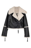 Simkhai Corinne Whipstitched Faux Shearling Biker Jacket In Black