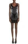 MUGLER GLOSSY EMBOSSED JERSEY BODY-CON BONDED JERSEY MINIDRESS