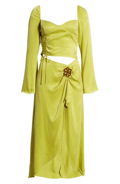 For Love & Lemons Allie Long Sleeve Cutout Cupro Blend Midi Dress In Green  | ModeSens