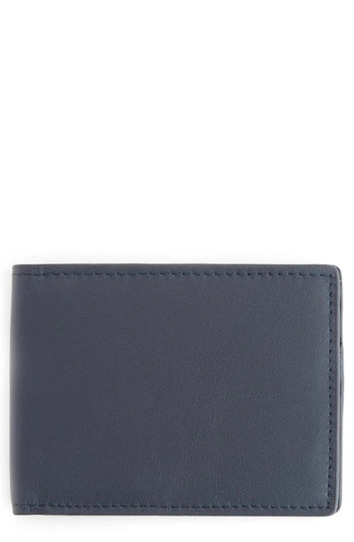 Royce New York Personalized Slim Bifold Wallet In Navy Blue- Gold Foil
