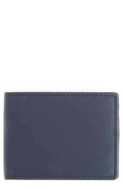Royce New York Personalized Slim Bifold Wallet In Navy Blue- Silver Foil