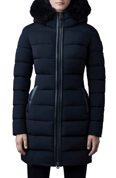 Mackage Calla Water Resistant 800 Fill Power Down Jacket With Removable Genuine Shearling Trim In Black
