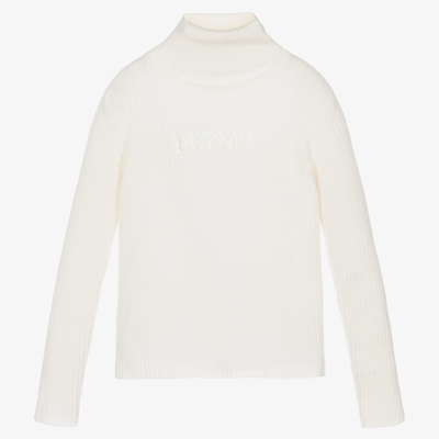 Emilio Pucci Kids' Girls Ivory Lilly Roll Neck Sweater