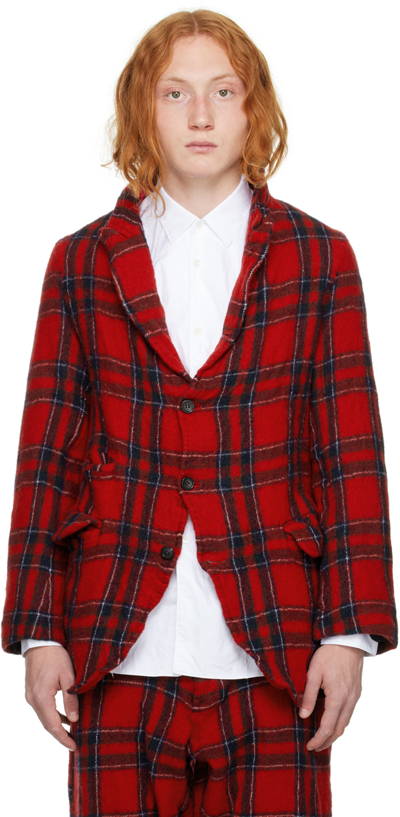 Comme Des Garçons Shirt Tartan-check Single-breasted Blazer In Red