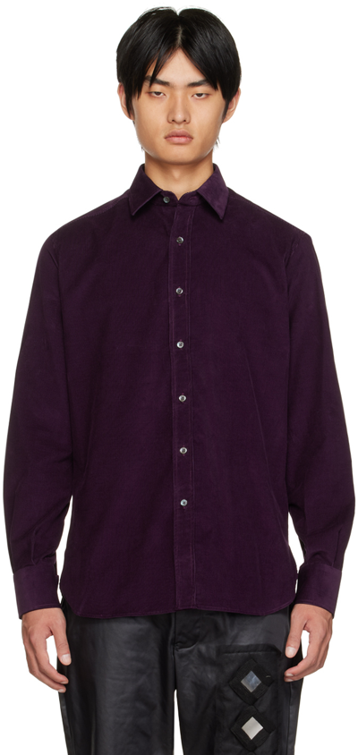 Sébline Purple Gusset Shirt In Bordeaux Needlecord