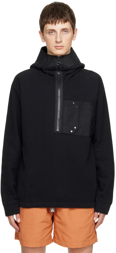 TEN C BLACK HALF-ZIP HOODIE