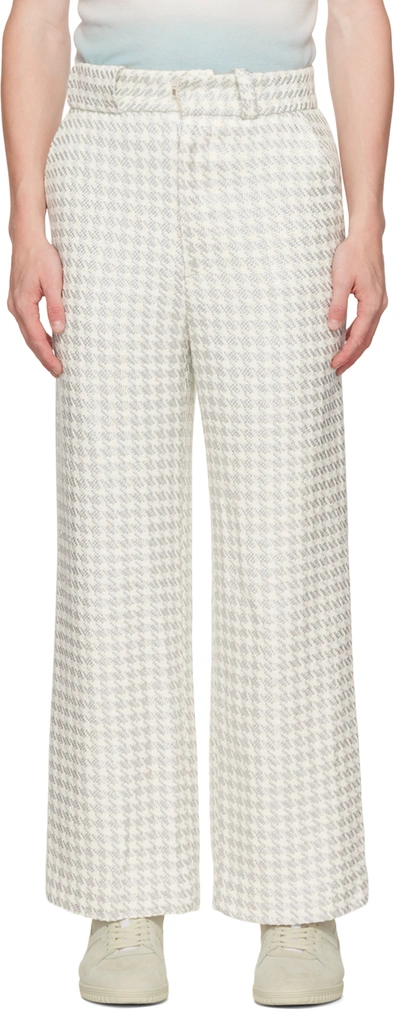 Young N Sang Gray Houndstooth Trousers In Light Gray