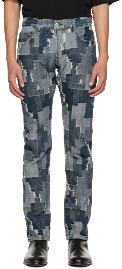 Marcelo Burlon County Of Milan Blue Cross-patchwork Slim-leg Jeans In #add8e6