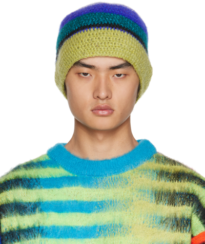 Agr Stripe-knit Beanie Hat In Blue/green