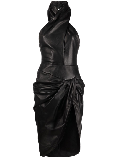 Giuseppe Di Morabito Wrap-design Halterneck Lambskin Dress In Nero