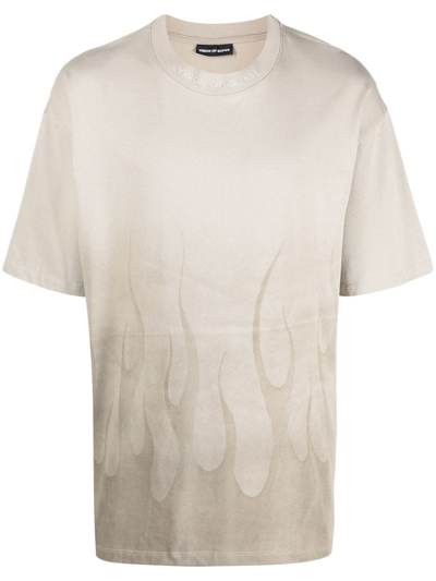 Vision Of Super London Fog T-shirt With Corrosive Flames In Grey