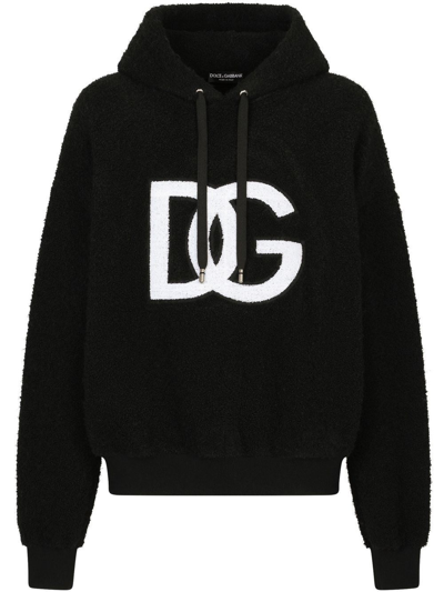 Dolce & Gabbana Towelling Logo-patch Hoodie In Black