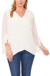 Vince Camuto Swiss Dot Flutter Sleeve Blouse In New Ivory