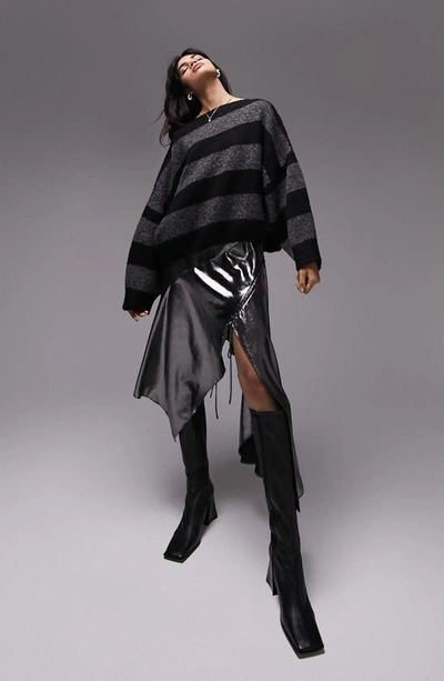 Topshop Cast Off The Shoulder Sweater In Black ModeSens