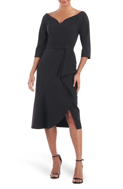 Kay Unger Izzy Belted Cocktail Dress In Black