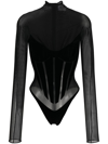 Wolford X Mugler Sheer Panelled Bodysuit In Black