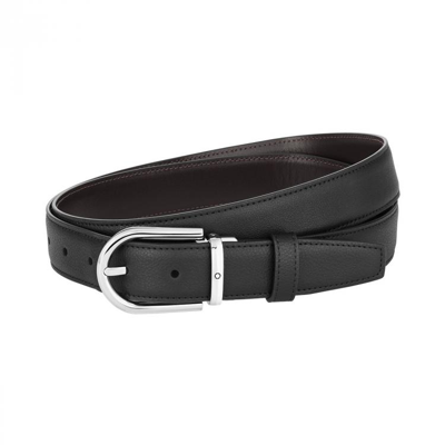 Montblanc Mens Black Brown Reversible Horseshoe-buckle Leather Belt