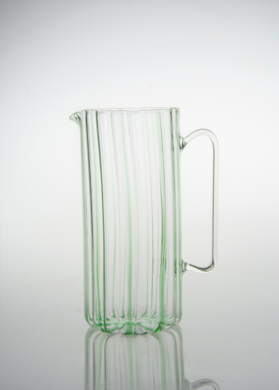 Tuttoattaccato Ribbed Tall Straight Glass Pitcher, Green