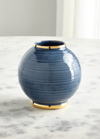 Aerin Ribbed Marion Round Ceramic Vase In Blue