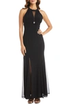 Morgan & Co. Cleo Crystal Detail Open Back Gown In Black