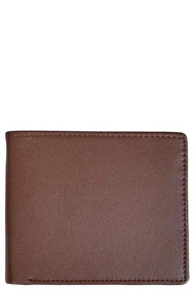 Royce New York Personalized Rfid Leather Trifold Wallet In Brown/ Orange- Gold Foil