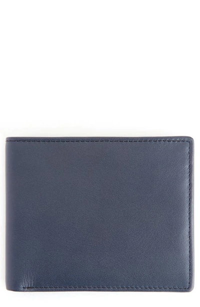 Royce New York Personalized Rfid Leather Trifold Wallet In Navy/ Orange- Deboss