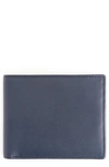 Royce New York Personalized Rfid Leather Trifold Wallet In Navy/ Orange- Gold Foil