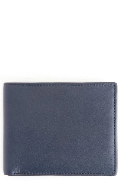 Royce New York Rfid-blocking Slim Bi-fold Leather Wallet In Navy/ Orange- Silver Foil