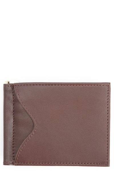 Royce New York Personalized Rfid Leather Money Clip Card Case In Brown- Silver Foil