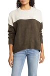 Vince Camuto Extend Shoulder Colorblock Sweater In Deep Olive