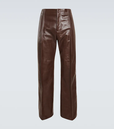 Bottega Veneta Leather Straight Pants In Brown