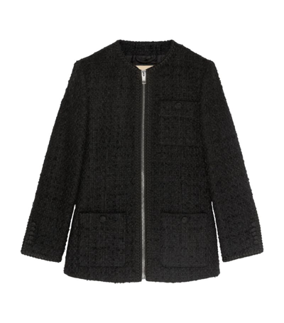 Gucci Tweed Zip-up Jacket In Black