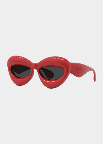 Loewe Inflated Cat-eye Acetate Sunglasses In Shiny Red / Smoke