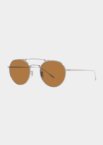 Oliver Peoples Men's Reymont Titanium Double-bridge Round Sunglasses In Brown