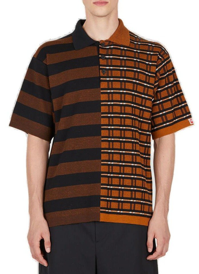 Kenzo Striped Wool And Cotton Polo Sweater In Brown