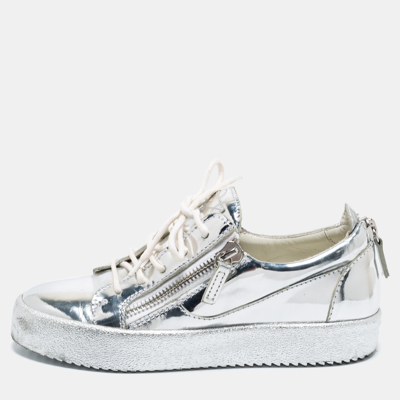 Pre-owned Giuseppe Zanotti Silver Patent Leather Frankie Low-top Sneakers Size 37.5