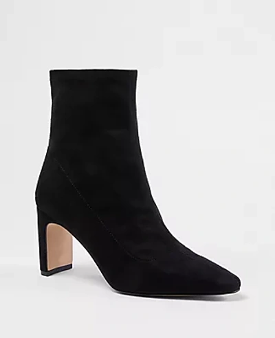 Ann Taylor Blade Heel Stretch Faux Suede Booties In Black