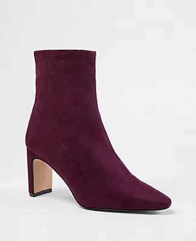 Ann Taylor Blade Heel Stretch Faux Suede Booties In Plum Rose