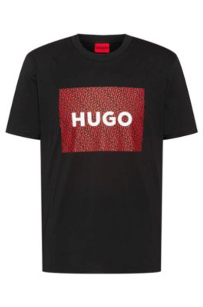 Hugo Cotton-jersey Regular-fit T-shirt With Logo Print In Black