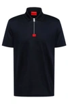 Hugo Mercerised-cotton Polo Shirt With Zip Placket In Dark Blue