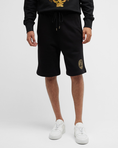Versace Jeans Couture Men's V-emblem Embroidered Sweat Shorts In Black/gold