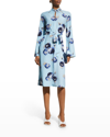 St John Rose-print Slash-cutout Silk Crepe De Chine Midi Dress In Sky Blue Multi